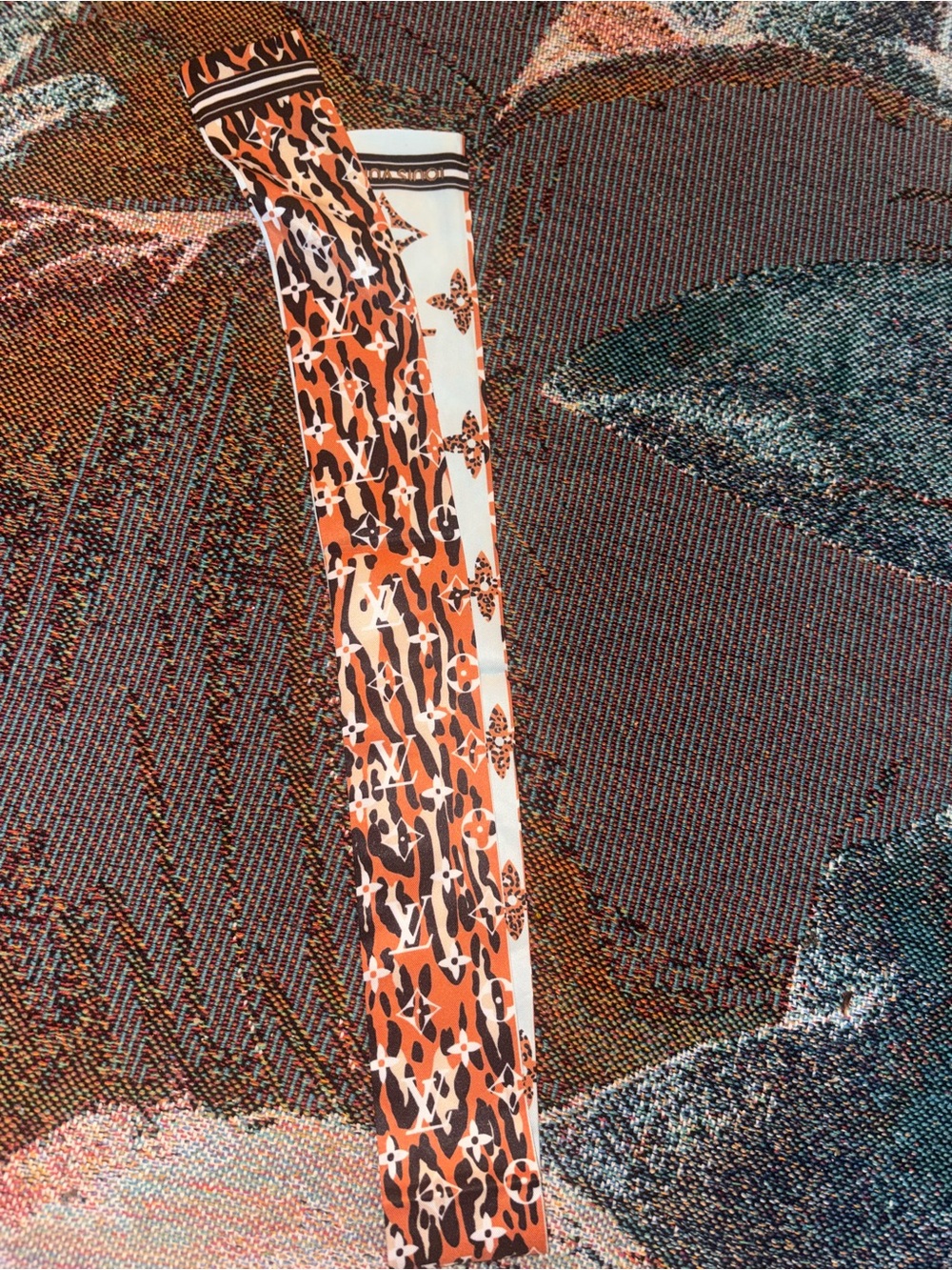 Louis Vuitton Blue and Orange Leopard Monogram Twilly Scarf